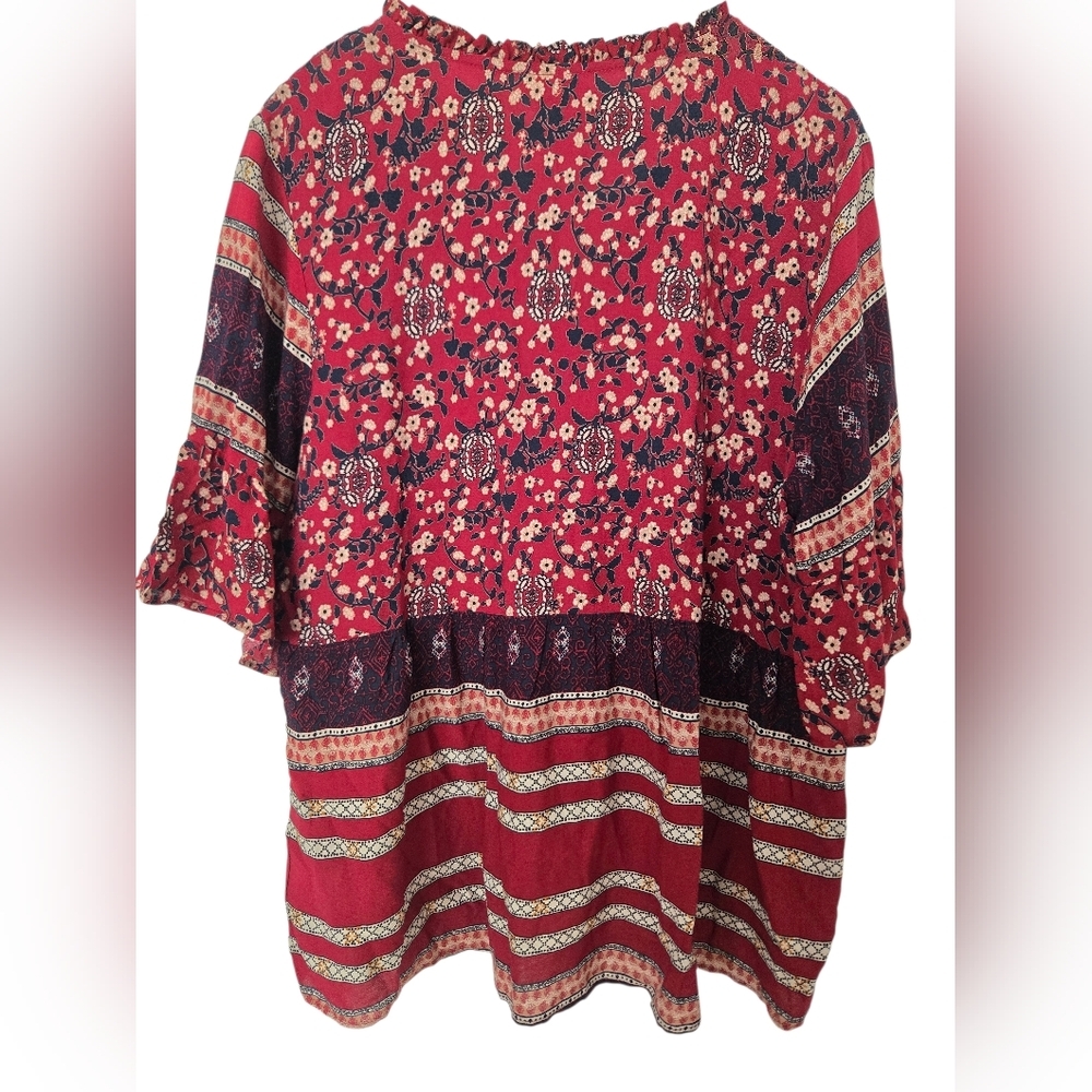 Knox Rose Red and Blue Floral Blouse Size XXL - Picture 2 of 4